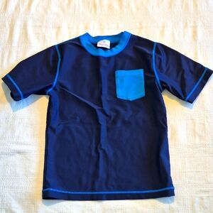 Hanna Andersson boys size 140 or 10 short sleeve 2 tone blue rash guard EUC